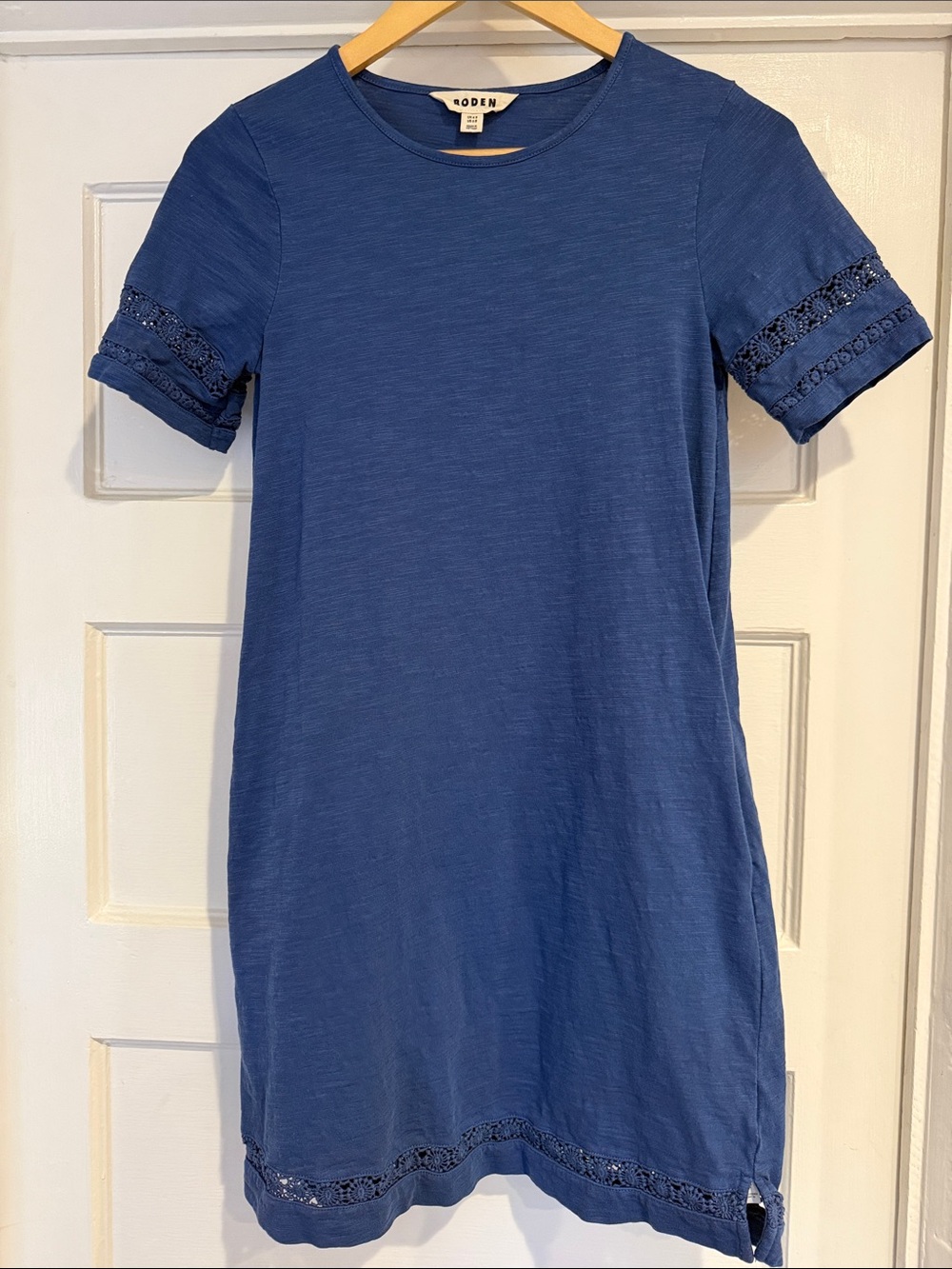 Boden Crochet Trim Knitted T-Shirt Dress Navy Size 0 / US 0R Cotton Boho